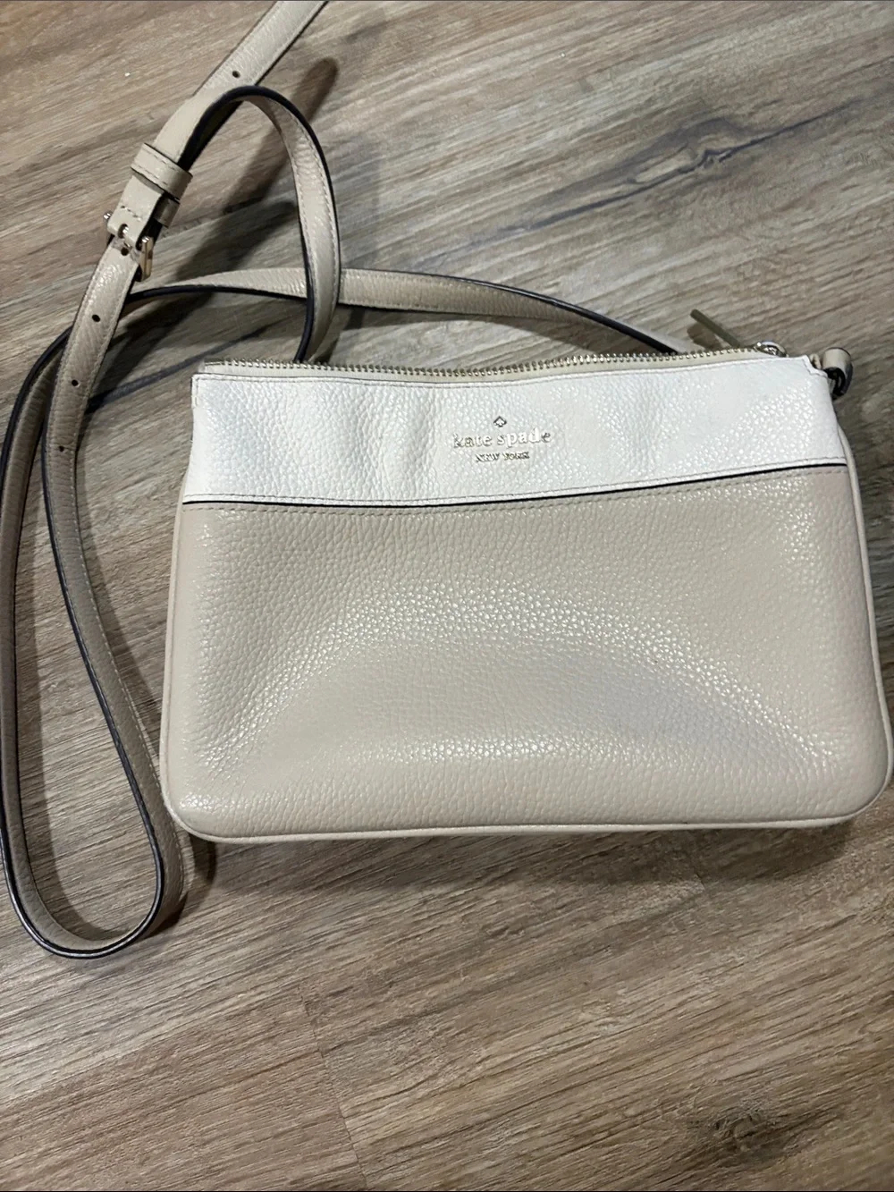 kate spade Two-Tone Cream and White Pebbled Leather Crossbody